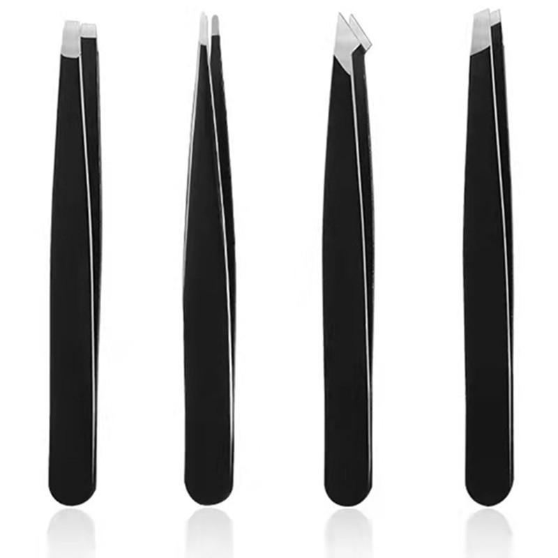 Black Stainless Steel Flat Bevel Eyebrow Tweezers for Precision Hair Removal
