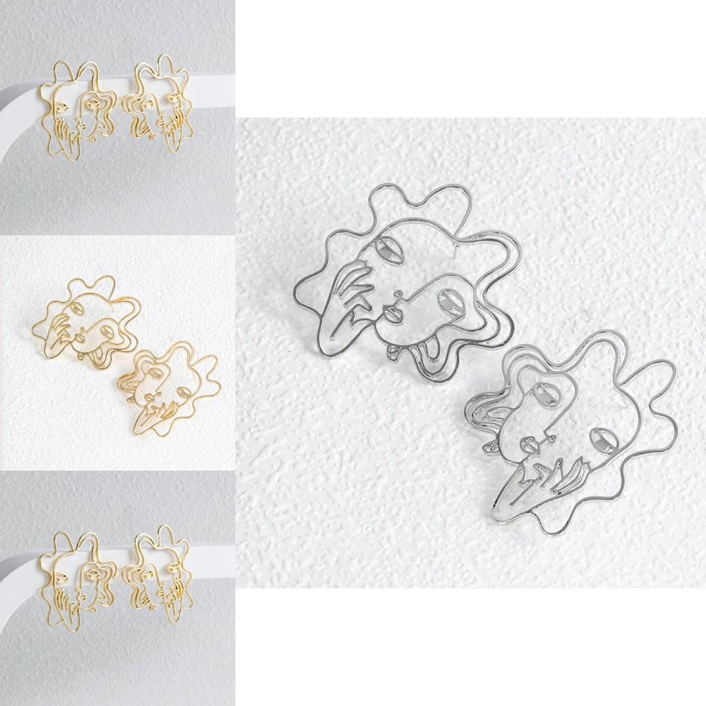 Stylish Gold And Silver Hollow Geometric Face Earrings Versatile Accessories