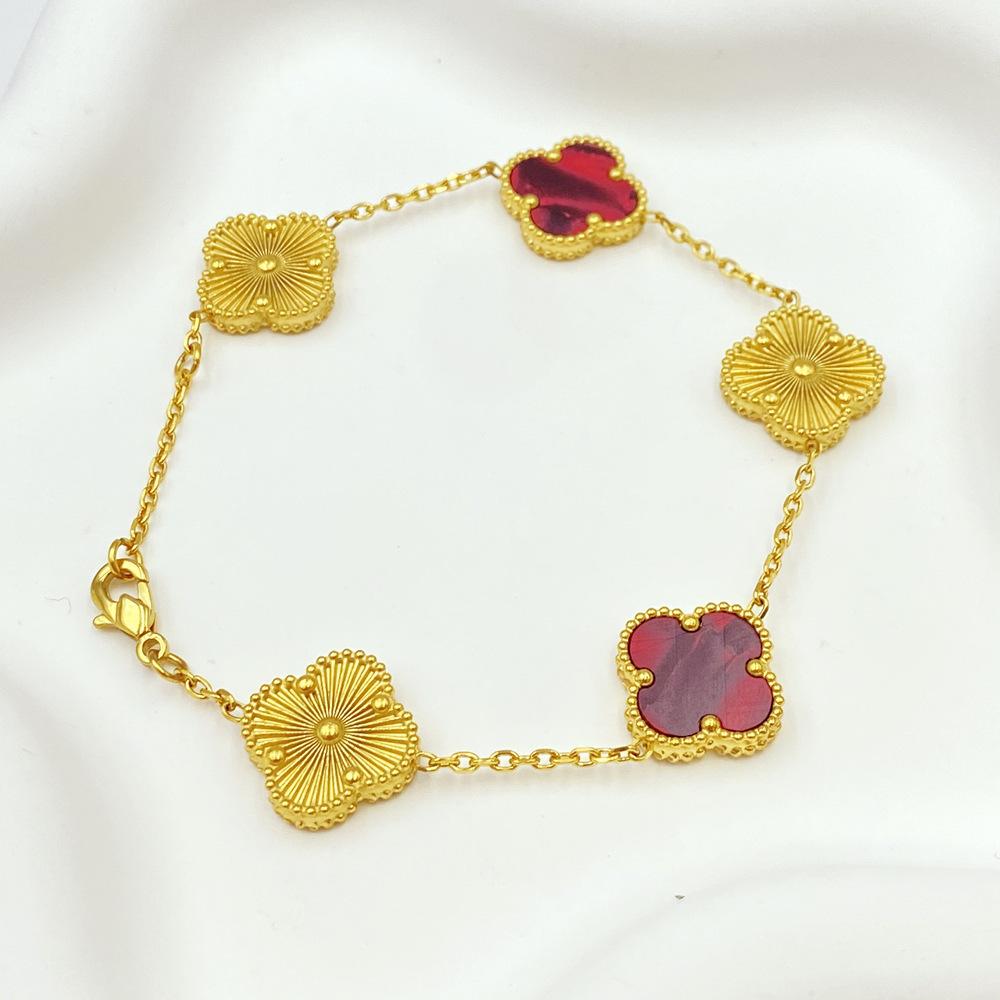 15mm Titanium Steel Four-Leaf Clover Five-Link Bracelet Non-fading Fashionable Women's Bracelet