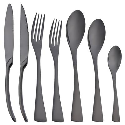 7Pcs Black Dinnerware Set Stainless Steel Cutlery Set Steak Knife Fork Teaspoon Tableware Set Home Kitchen Dinner Silverware Set