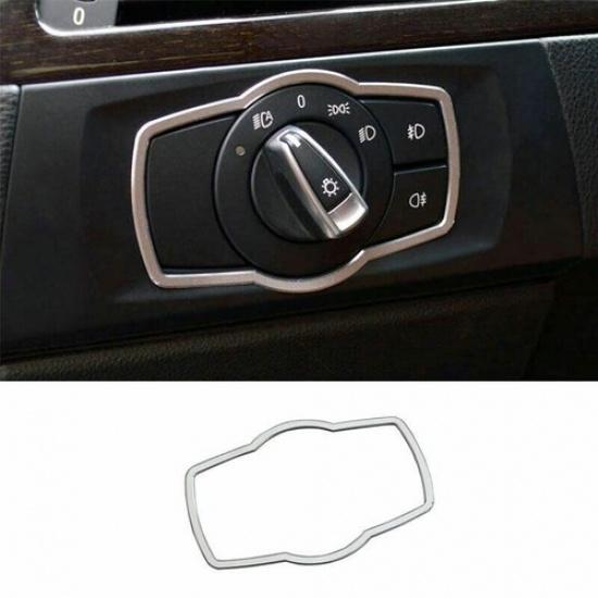 For BMW 3-Series E90 2005-2012 Silver Aluminum Headlight Button Frame Cover Trim