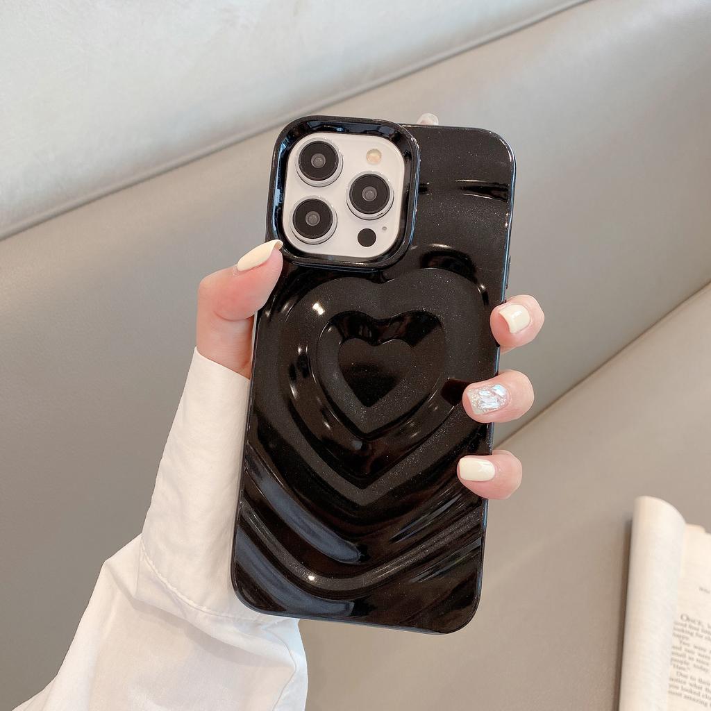 INS Glänzende Liebesherz Handyhülle Für iPhone 16 Plus 15 14 13 12 11 Pro Max Niedlich Mode 3D Wellenmuster Bumper Stoßfeste Hülle