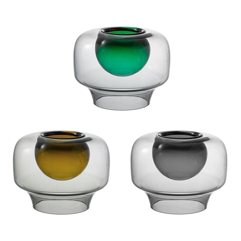 Glass Vase Double-layer Colored Yellow Flower Arrangement Flowerpot Flower Vase Pots Hydroponics Terrarium Home Decoration