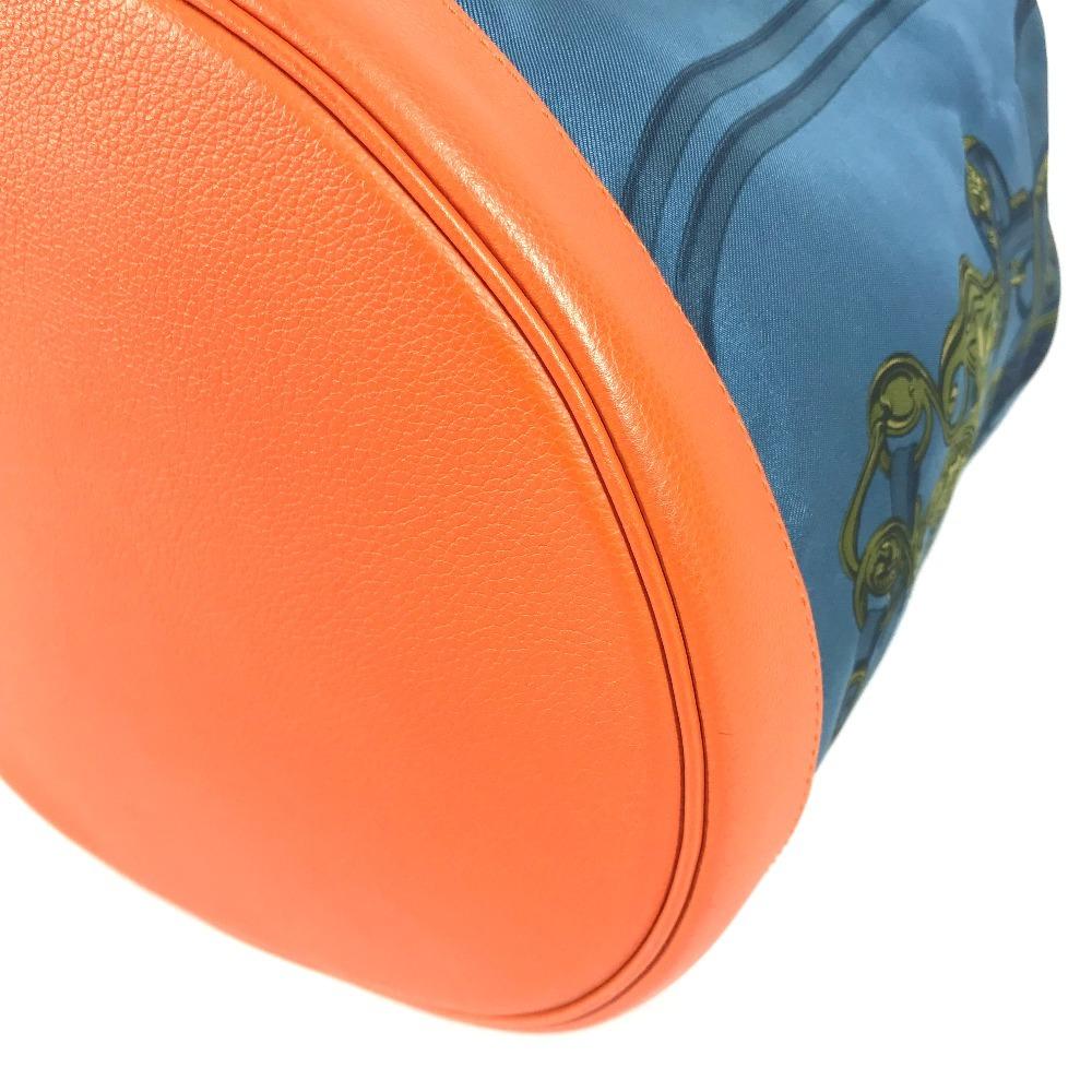 HERMES Drawstring bag Soy Coeur bag Shoulder Bag silk / Leather Orange/blue