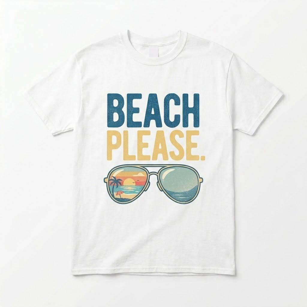 Retro Beach Please T-Shirt Vintage Summer Sunglasses Graphic Tee for Men Women