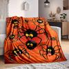 1pc Halloween Spiders Flannel Throw Blanket HD Printed Lightweight Soft Warm All Season Blanket for Sofa, Bed, Travel, Camping Machine Washable
