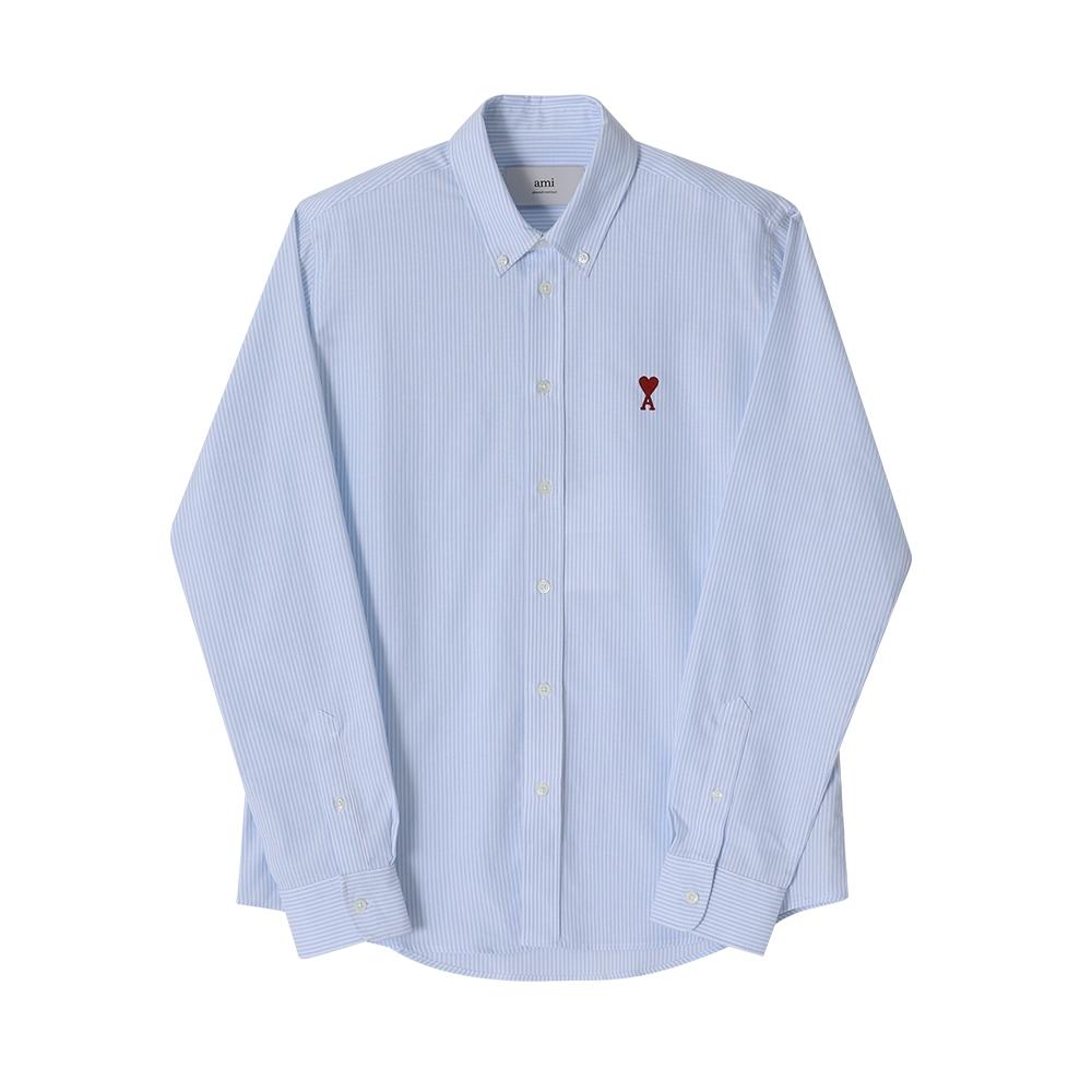 Ami Ami Dequeue Small Heart Logo Stripe Oxford Shirt Bfush063 Co0087 475