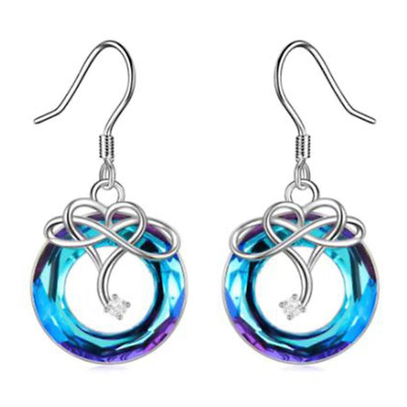 New Blue Ring Love Eternal Necklace Earrings Set Simple Fashion Crystal Pendant