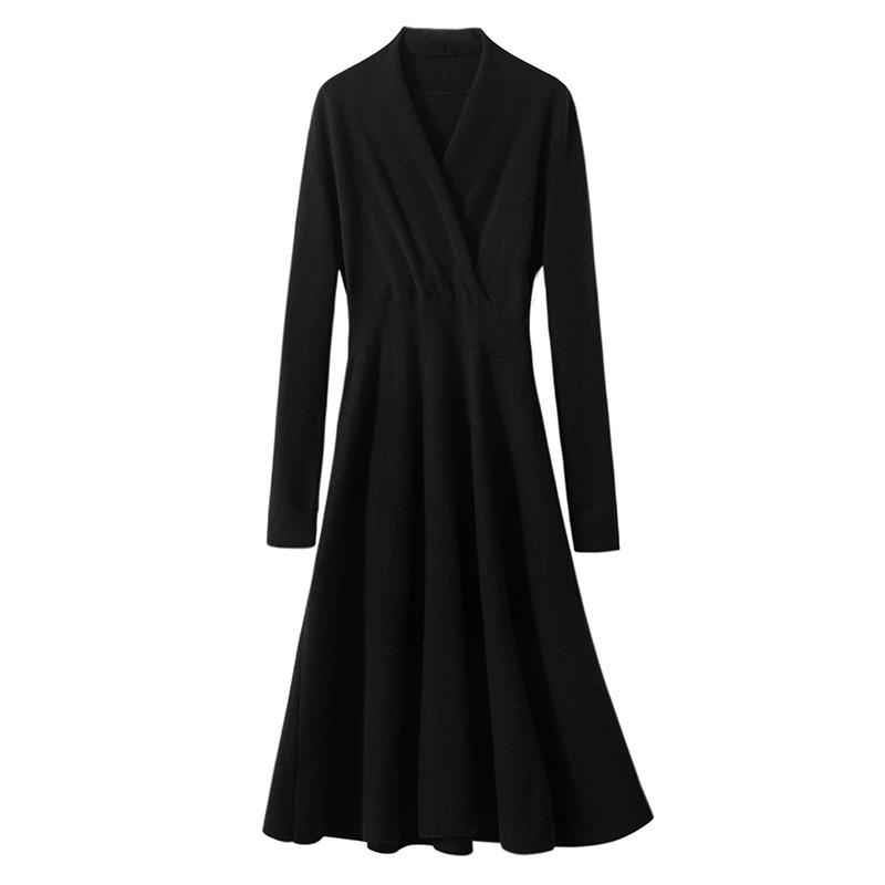 Autumn/Winter Cashmere Cross-Collar Long Knit Dress - Slim-Fit Skirt for Elegant and Commuting Style