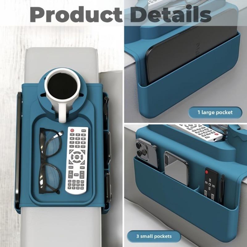 1 Multifunctional Sofa Tray | High-capacity Silicone for Beverages & Remotes, Fits Armrests 4.3 Inches+