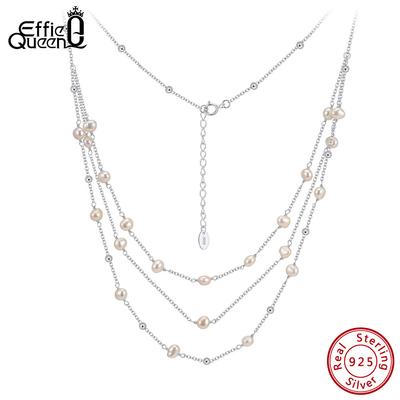 EFFIE QUEEN 925 Solid Sterling Silver 14k Gold Triple Layered Pearl Choker Necklace Luxury Jewelry for Women Wedding Party GPN89