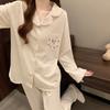 Spring and Fall Ladies Little Flower Premium Pajama Home Dress Set Girl Sweet Lace Long Sleeve Home Dress