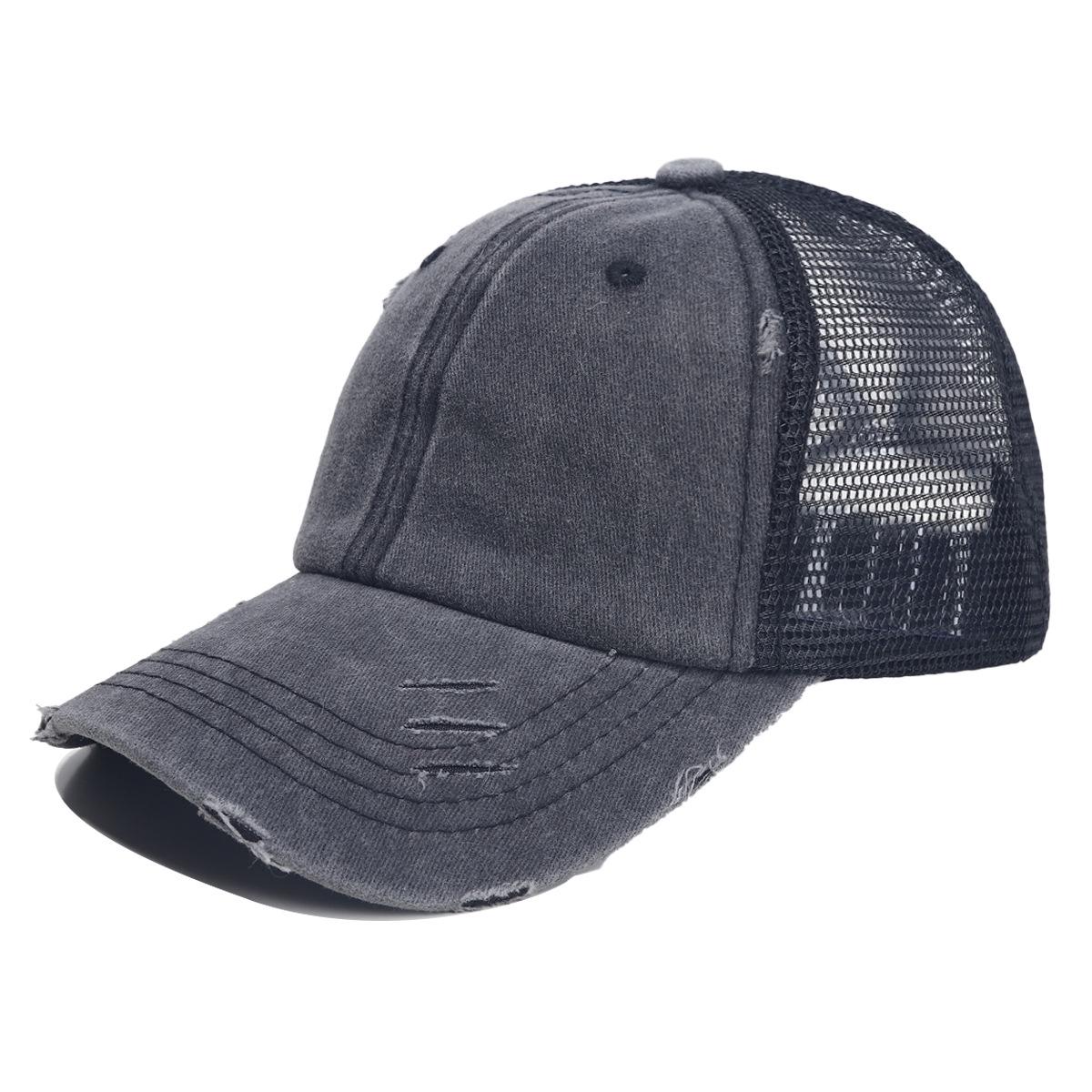Waschbare Netz-Baseballkappe mit Pferdeschwanz - Trendige Sonnenkappe mit gebogenem Schirm für Damen, Sonnenschutz für Outdoor-Sportarten im Frühling/Sommer M (56-58cm) schwarz