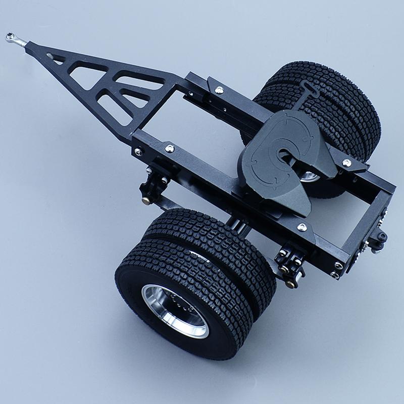 Alt Metal 1 & 2 Aksler Trailer med Træk Femtehjul til 1/14 Tamiya RC Lastbil SCANIA 770S VOLVO FH16 BENZ MAN LESU Bil