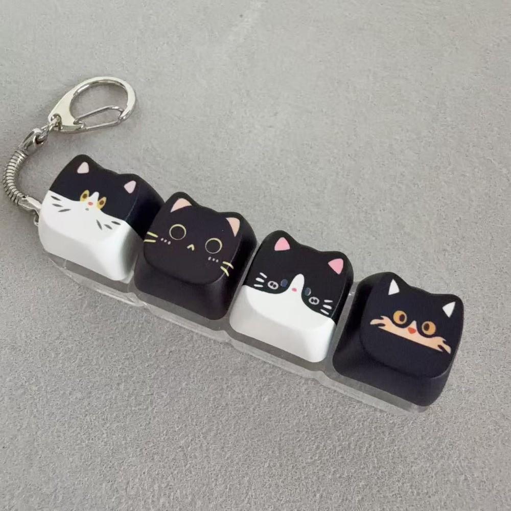 Finger-Tip Pressing Button Cat Fidget Clicker Keychain 4-Key Keycap Keychain Bag Charm