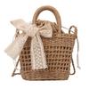 Women Straw Woven Crossbody Bag Handmade Summer Beach Handbag Hollow Out Mini Tote Bag with Scarf Strap