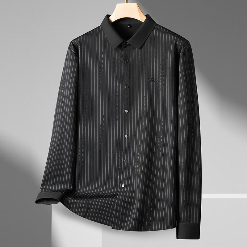 Dibinze Men s Plus Size Non-Iron Stretch Vertical Stripe Casual Shirt 5XL