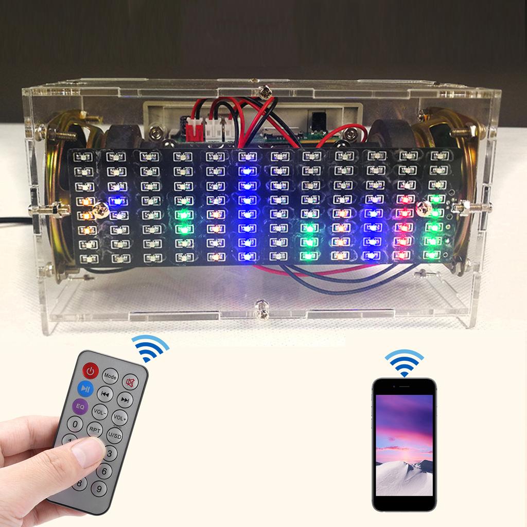 DIY Bluetooth Speaker Box Kit Small Electronic Sound Amplifier Transparent Case Set(12 Channels Spectrum Bluetooth