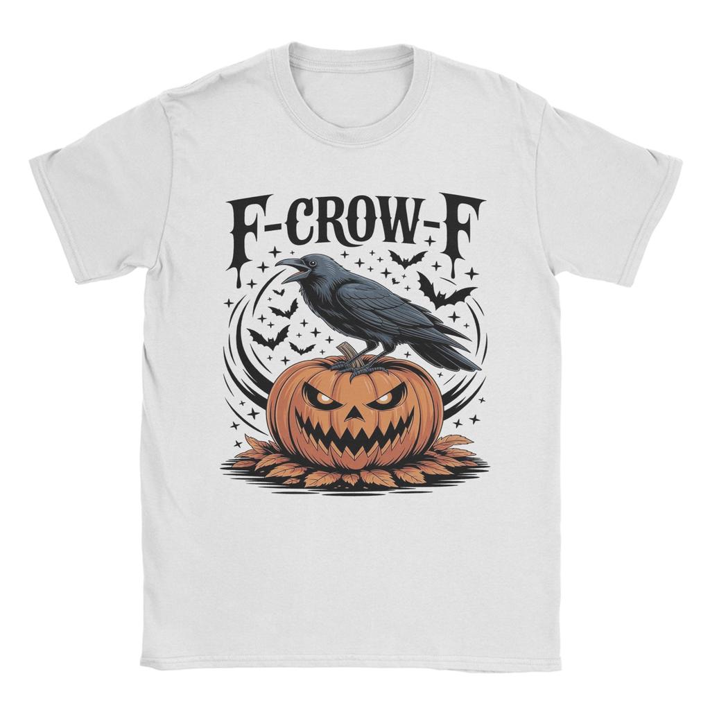Humorous Black Crow F Caw F Halloween Witch T-Shirt Men Round Neck 100% Cotton T Shirts F-Caw-F Bird Short Sleeve Tee Shirt