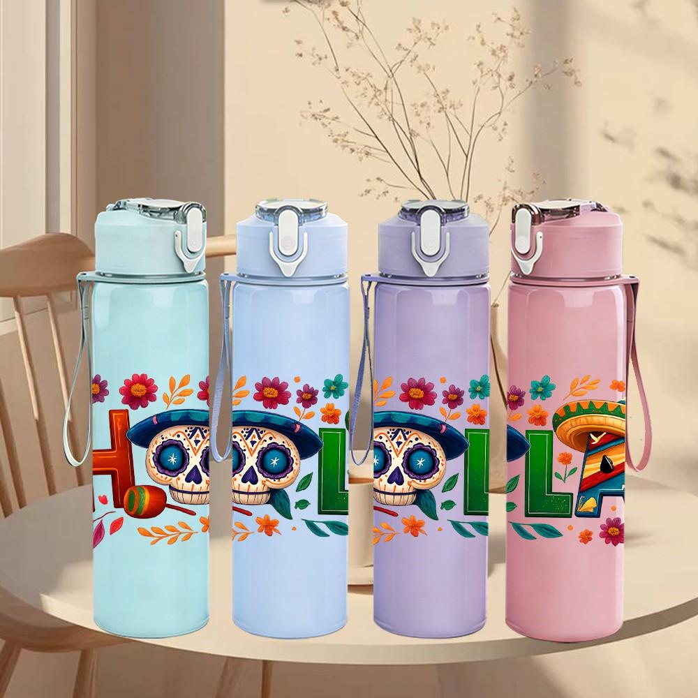 1PC Hola Colorful Letter Print 750ml Color Plastic Sports Water Bottle Leakproof Flip Straw Lid Suitable for Sports Office Home Use