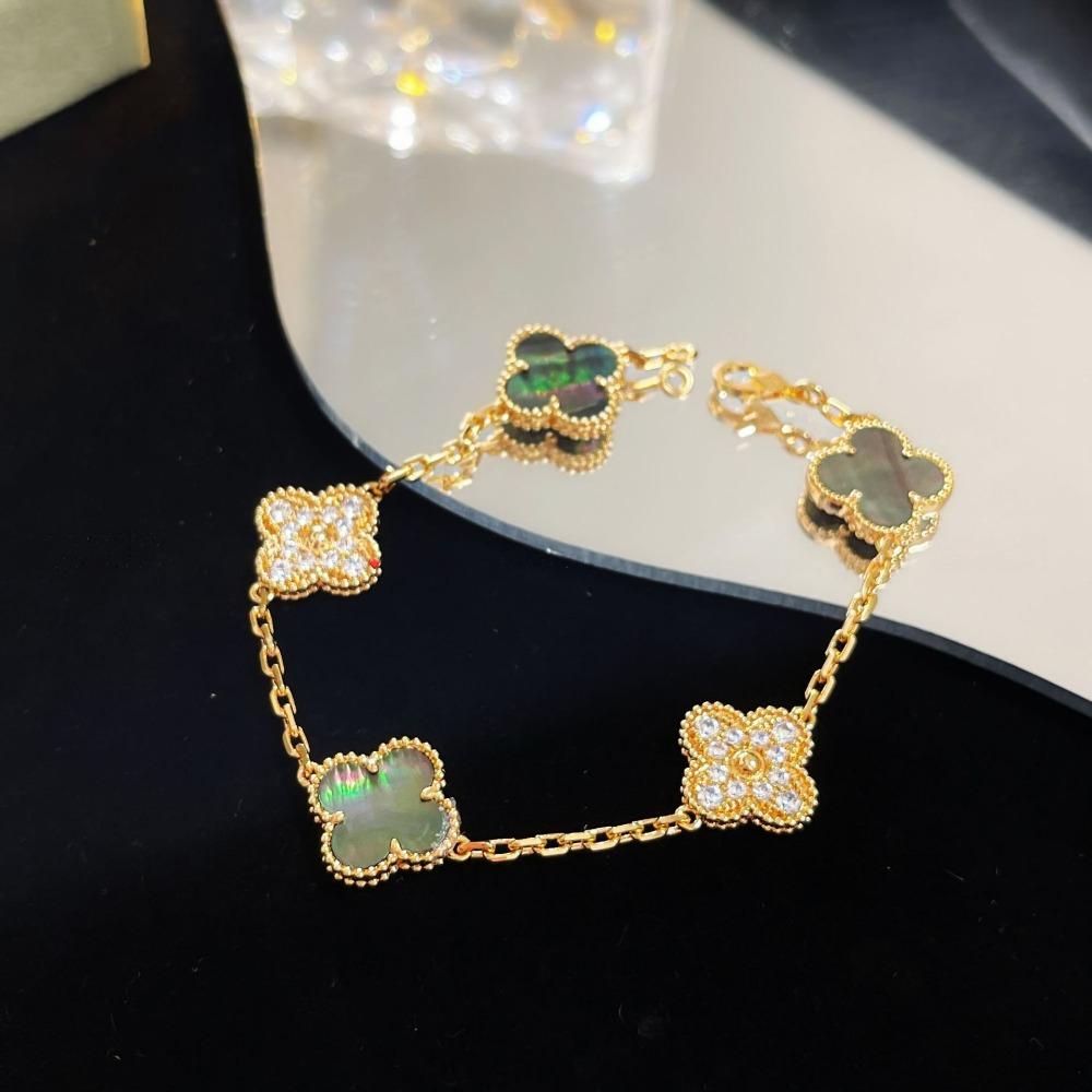 Bracelet Trèfle à Quatre Feuilles Version Haute Cinq Fleurs Calcédoine Violette Naturelle Gravé Laser CNC 18K Ne Se Décolore Pas Bracelet pour Dames