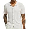 Men's Summer Cool Knit Short Sleeve Collared Shirt - Solid Color, Breathable, Hollow Out Design