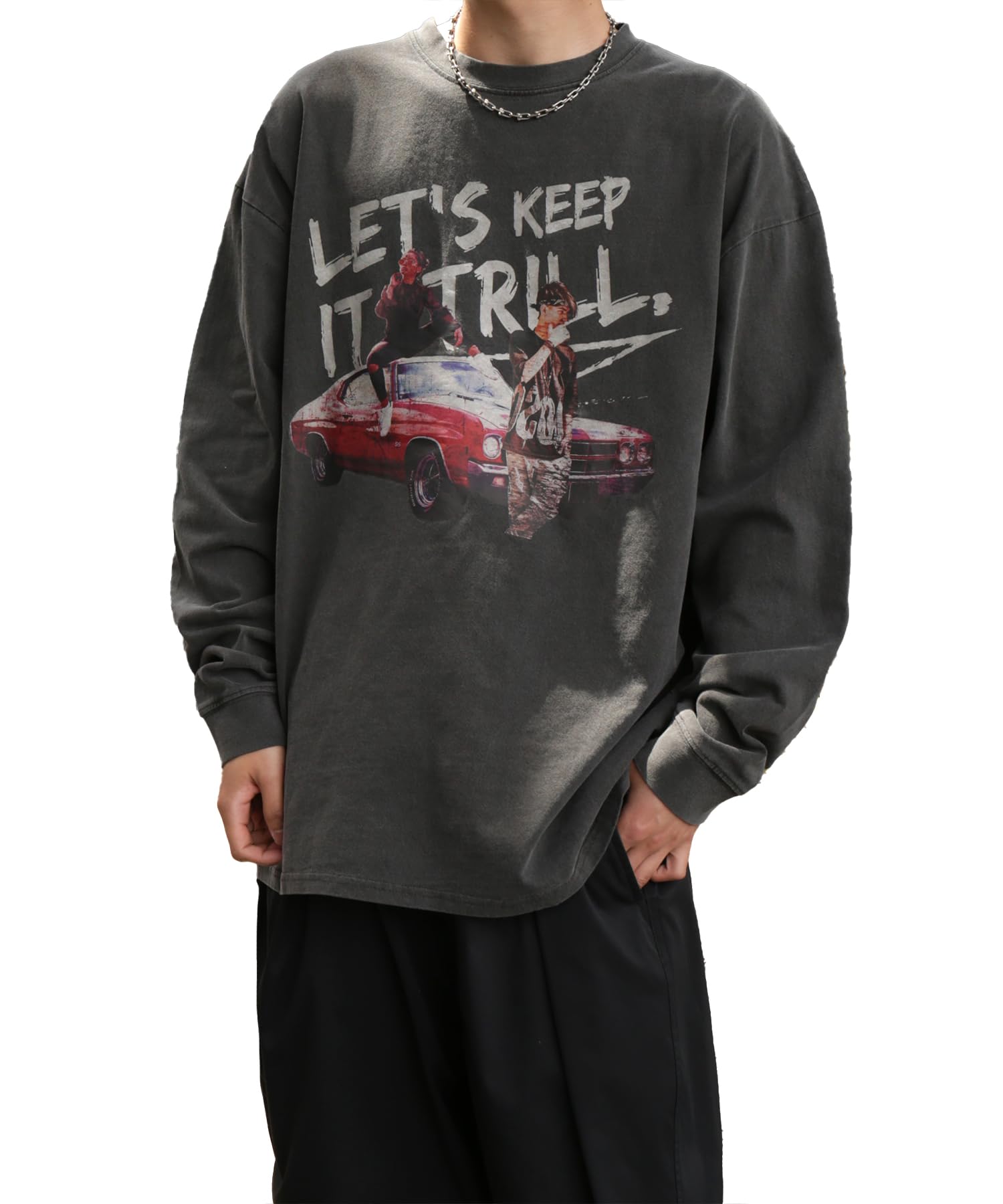 

IMPROMES Casual SIDEWAYSTANCE Gangster Pigment Long Sleeve T-Shirt, Men s, Black