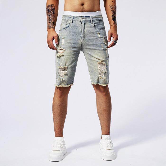 

Summer Men s Retro Washing Yellow Denim Trendy Shorts Denim Five-point Pants 29