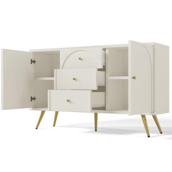 Storage Cabinet Chest of Drawers with 2 Doors 3 Heightened Legs Height-adjustable Shelf Leg Storing Wood Living Room TV Stand Console Table