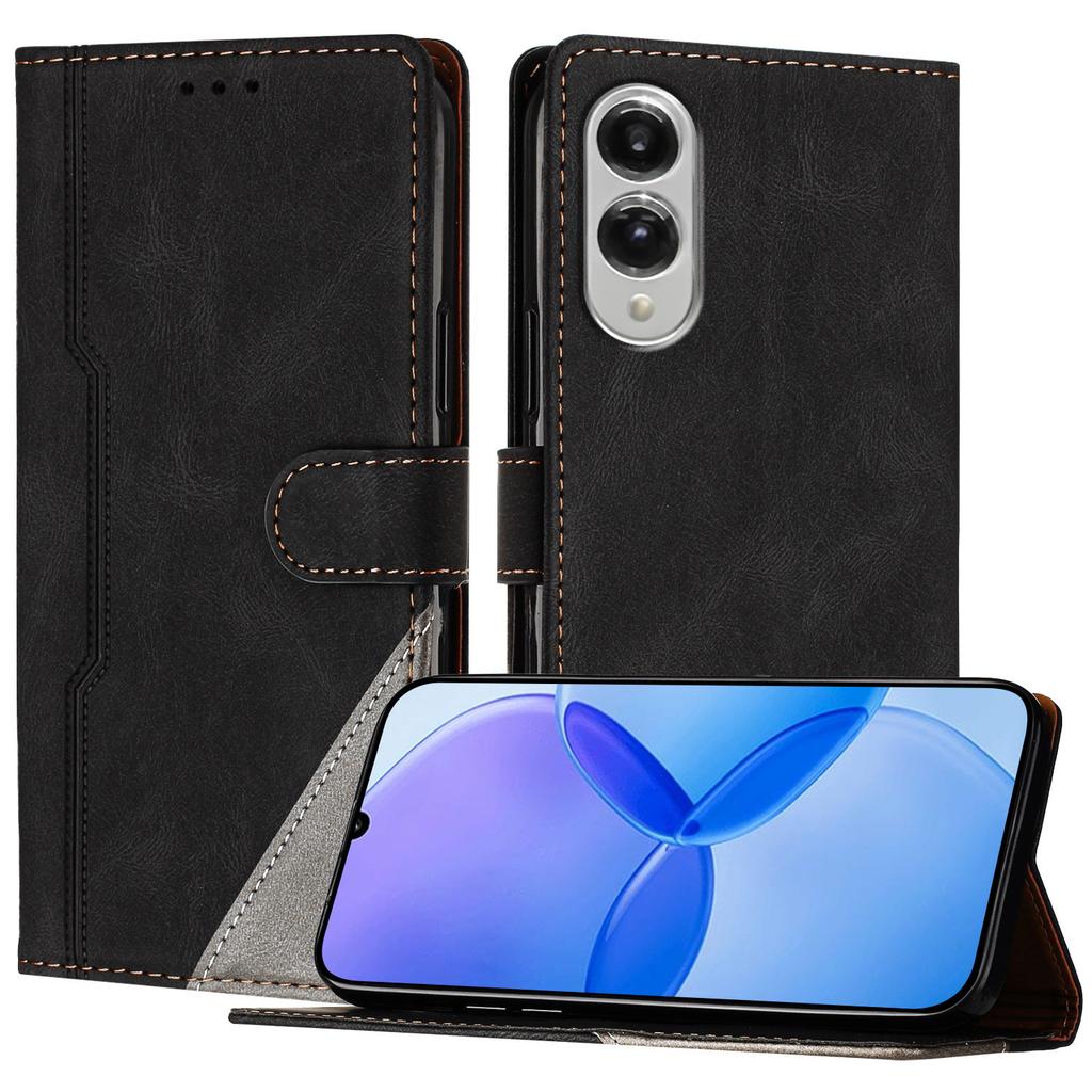 For Samsung Galaxy S25 Edge Leather Case Triangle Patchwork Wallet Stand Shockproof Phone Cover