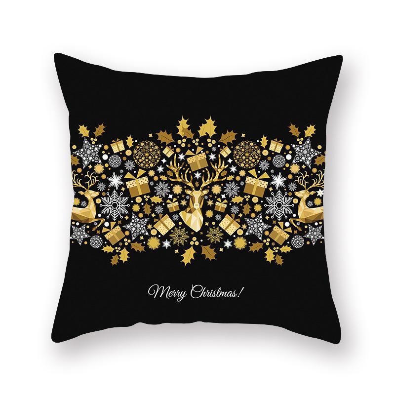 Christmas Pillow Case Golden Elk Gift New Printed Peach Skin Pillow Case Sofa Office Cushion Cover