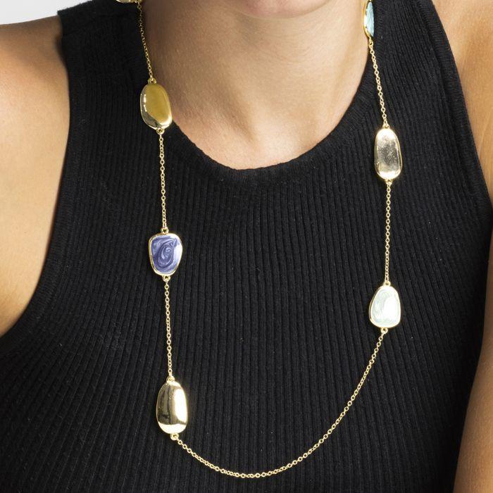Collier - LUXENTER - Talyu - Laque Bleue - Or Jaune 18k - 80 Cm Avec Extension
