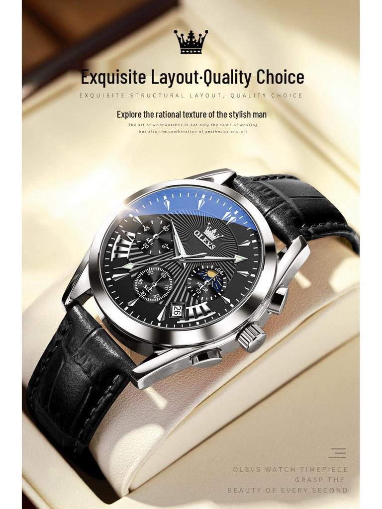 OLEVS Men's Multifunctional Quartz Chronograph Watch with Calendar