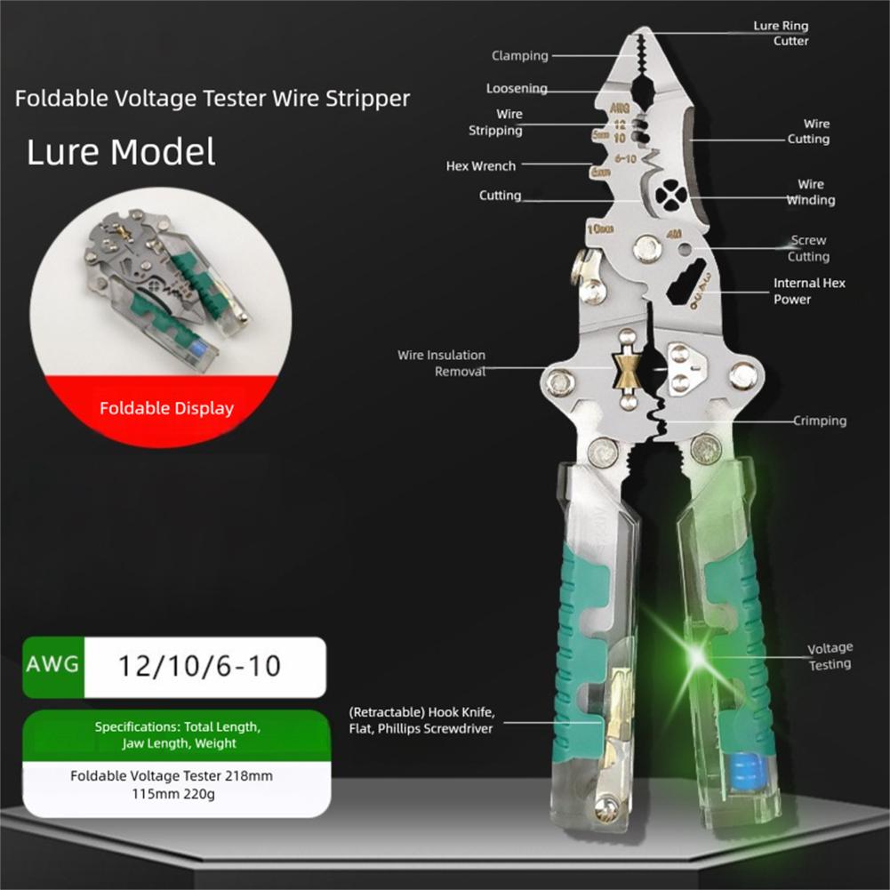 Wire Stripper With Electricity Measurement Multifunctional Foldable Wire Stripper Electrical Pliers For Cutting Pulling Pliers