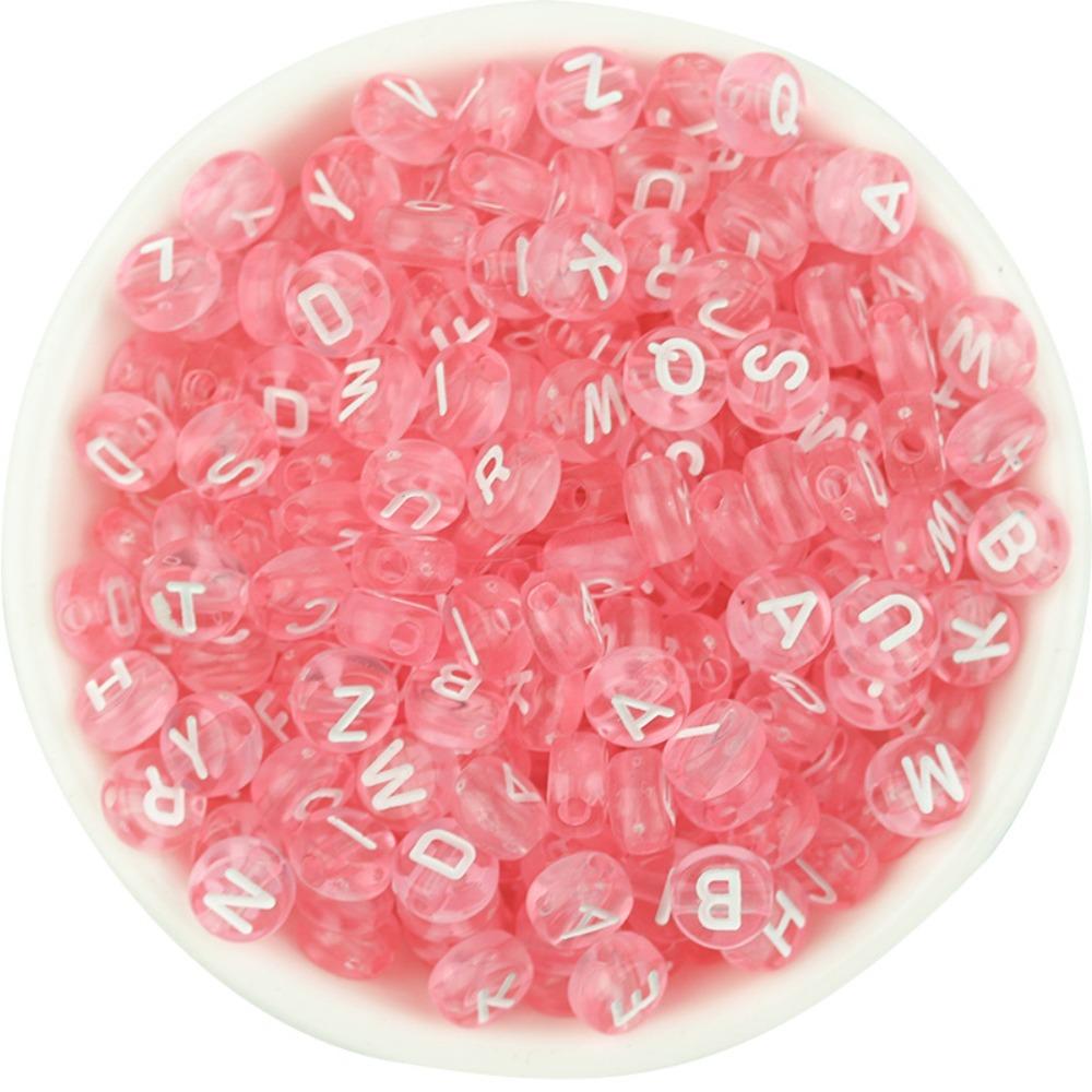 

7mm Pink Letter Beads Acrylic Transparent Letter Beads Acrylic Circle Letter Beads Necklace