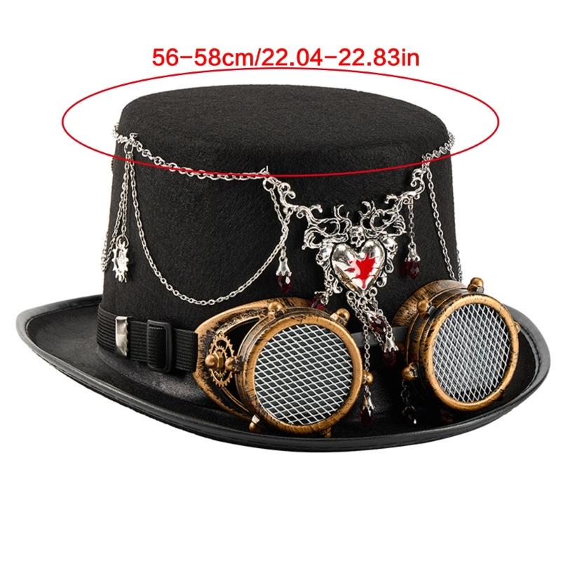 Gothic Top Hat With Heart Pendant And Detachable Adjustable Goggles For Halloween Costume Party Stage Performances