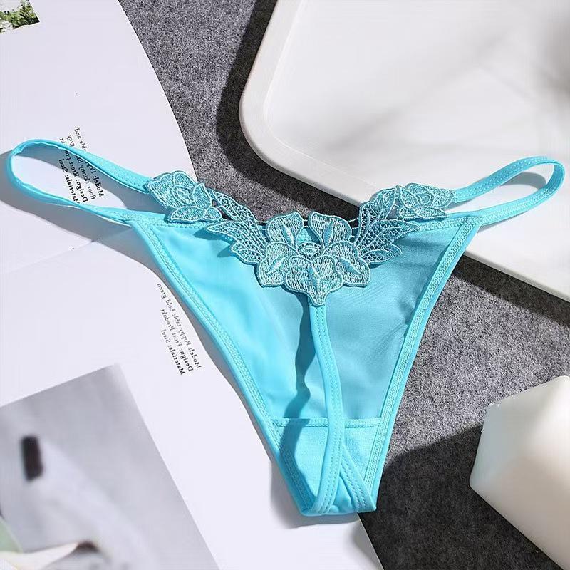 Сексуальные женские стринги с низкой посадкой и пэчворк-кружевом Medium небесно-голубой