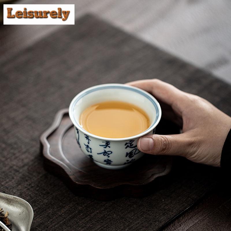 130ml Hand-painted Poetry Double-line Teacup Luxury Tea Bowl Beautiful Tea Cup Tea-tasting Meditation Cup Chazhan Master Cups