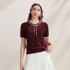 Zhaojun Silk Blend Lace Round Neck Short Sleeve Knit Top