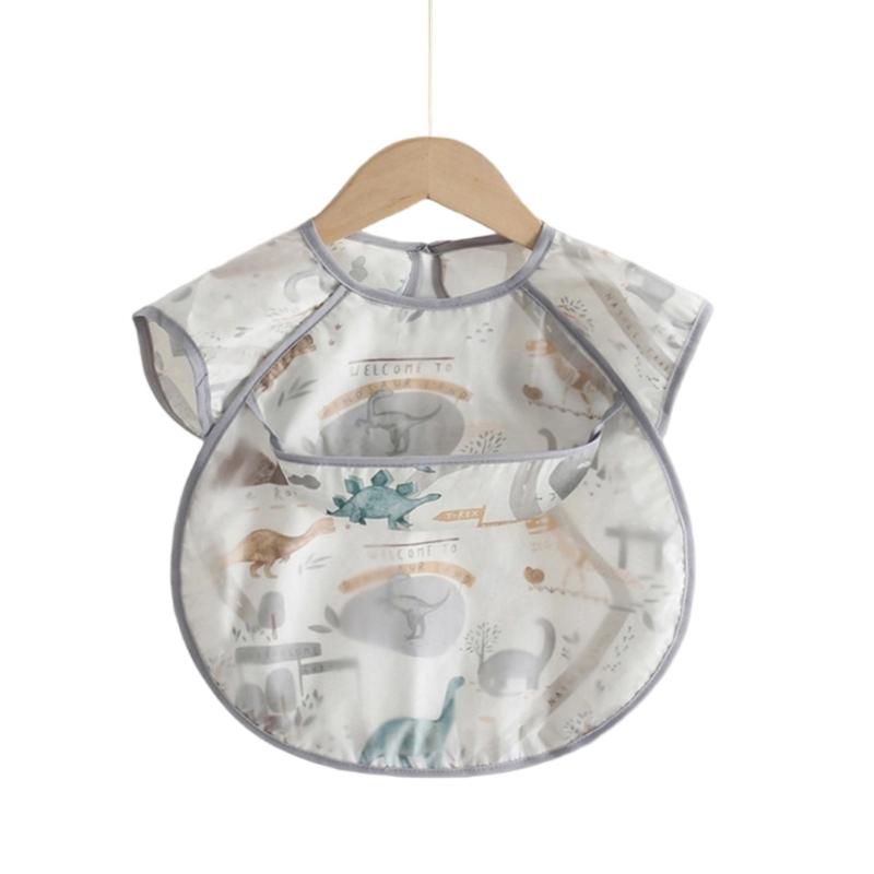 Spill Proof Short Sleeve Infant Bib with Adjustable Straps Easy Cleaning Smock For Eating Painting Outdoor Activity