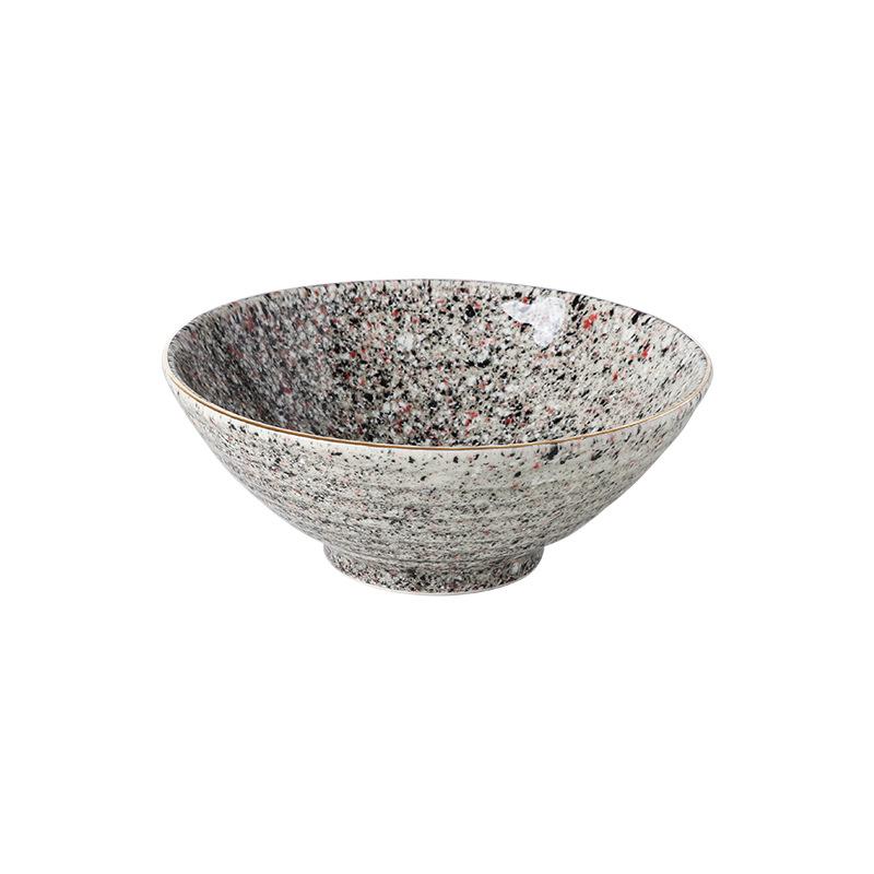 Japanese Style Stone Bowl Gold Rim Luxury Ceramic Ramen Bowls Set for Restaurant 7 Inch