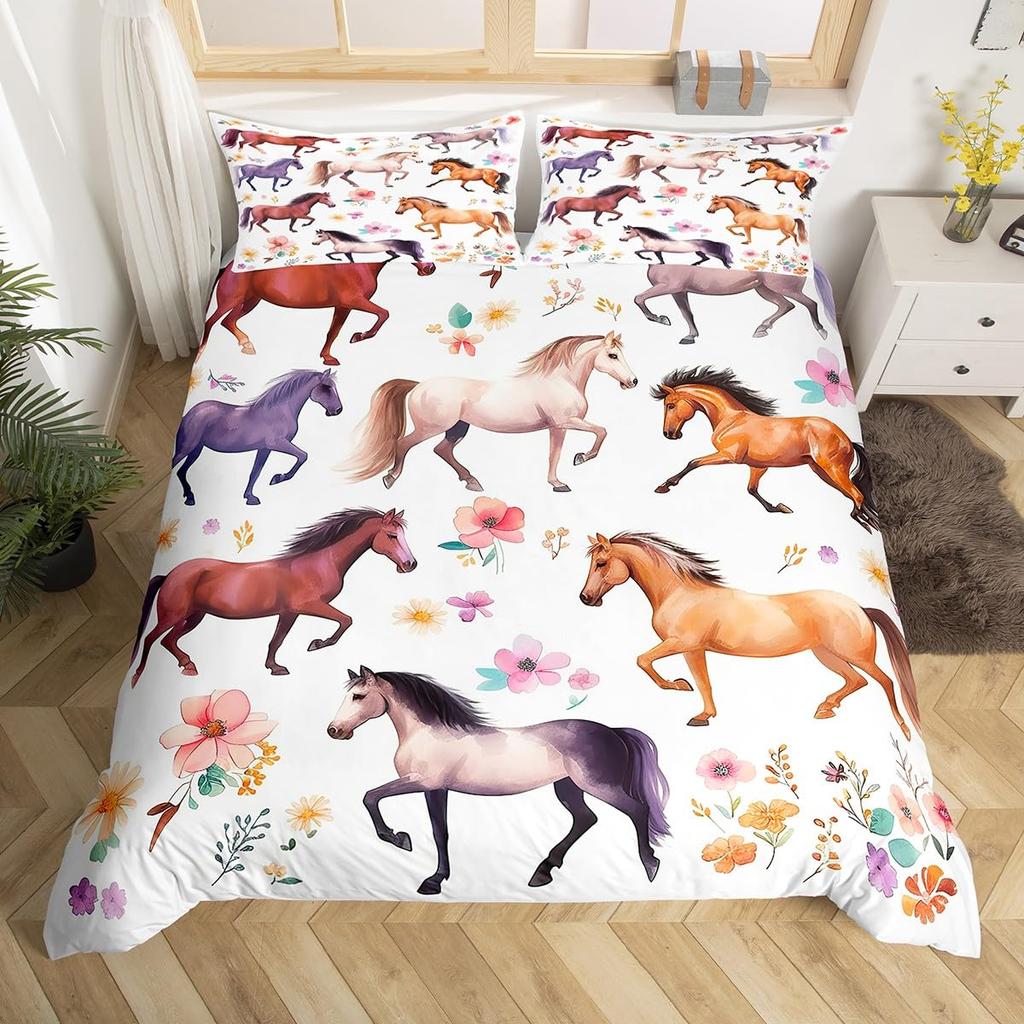 Animacinis arklys Antklodės užvalkalas Karališkas Karalienės Bėgantis arklys Antklodės užvalkalas Auksinės žvaigždės Patalynės komplektas Mielas gyvūnų dekoras Užvalkalas ant antklodės