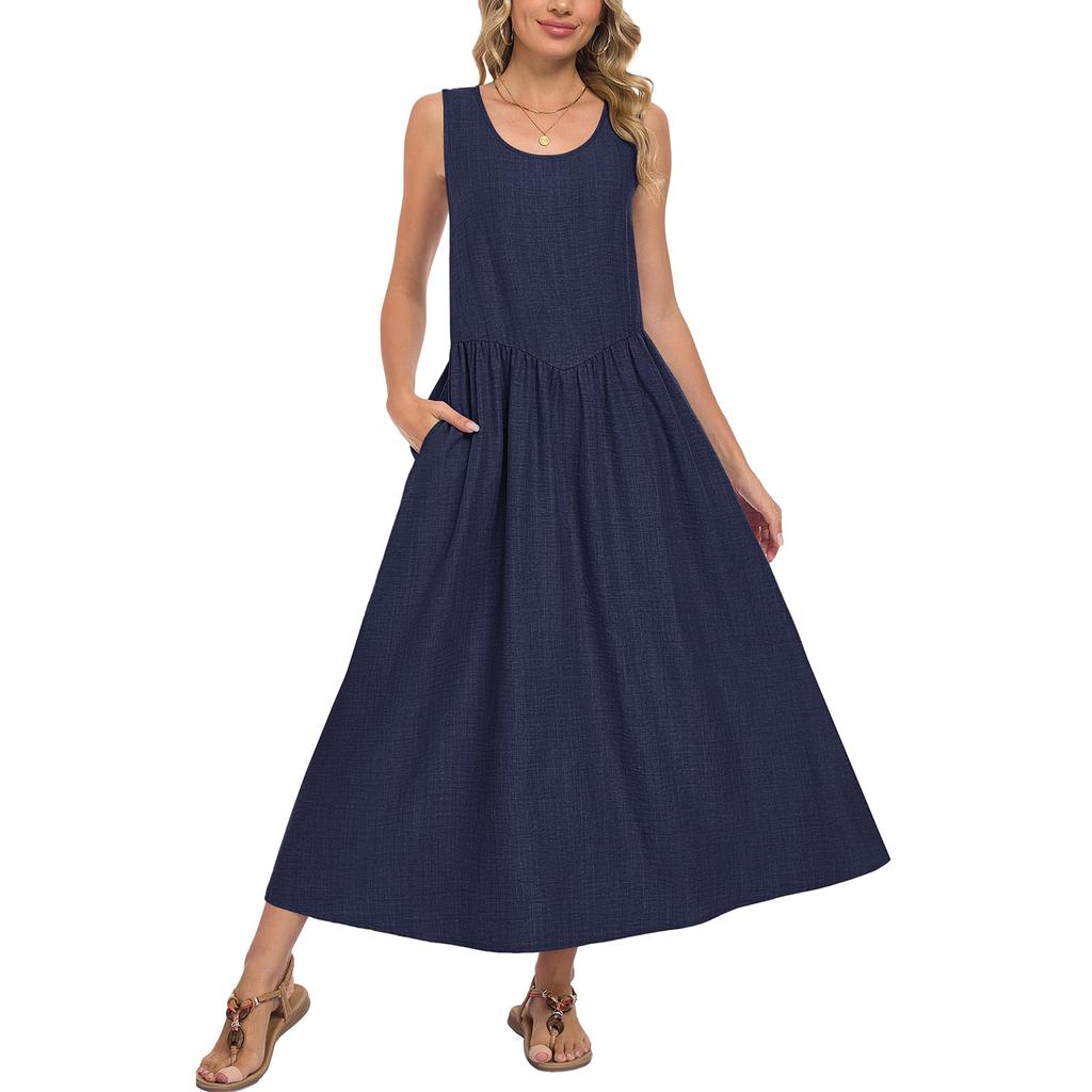 Damska Kolorowa Bezrękawnikowa Dopasowana Modna Długa Sukienka