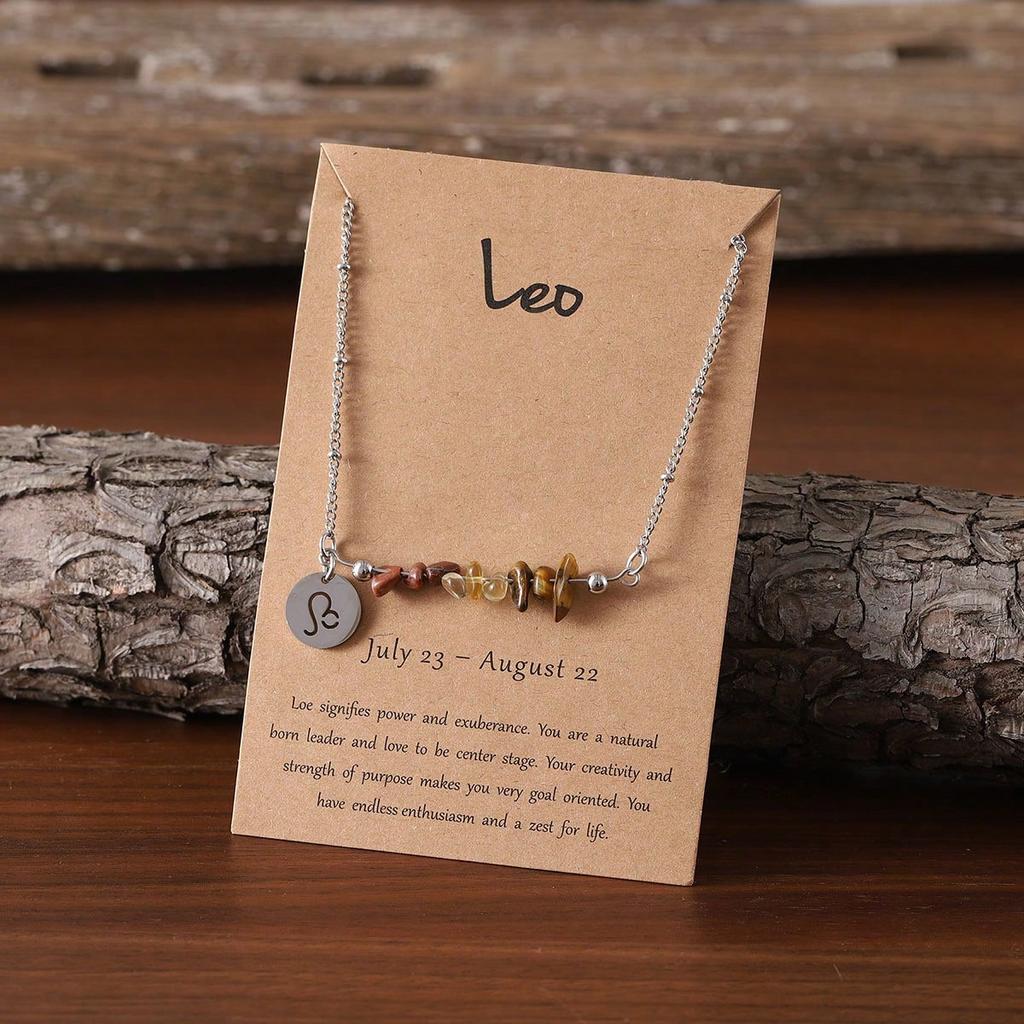 Collar Creativo Bohemio 12 Signos del Zodíaco Cuentas de Cristal de Piedra Preciosa Artificial Joyería de Astrología Regalo para Ella para Él Regalo de Navidad