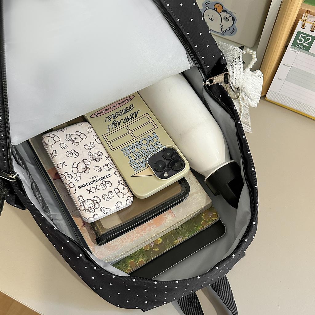 Schoolbag Japanese milk blue wave point girl backpack atmosphere lace lace gentle sweet sister travel photo small backpack