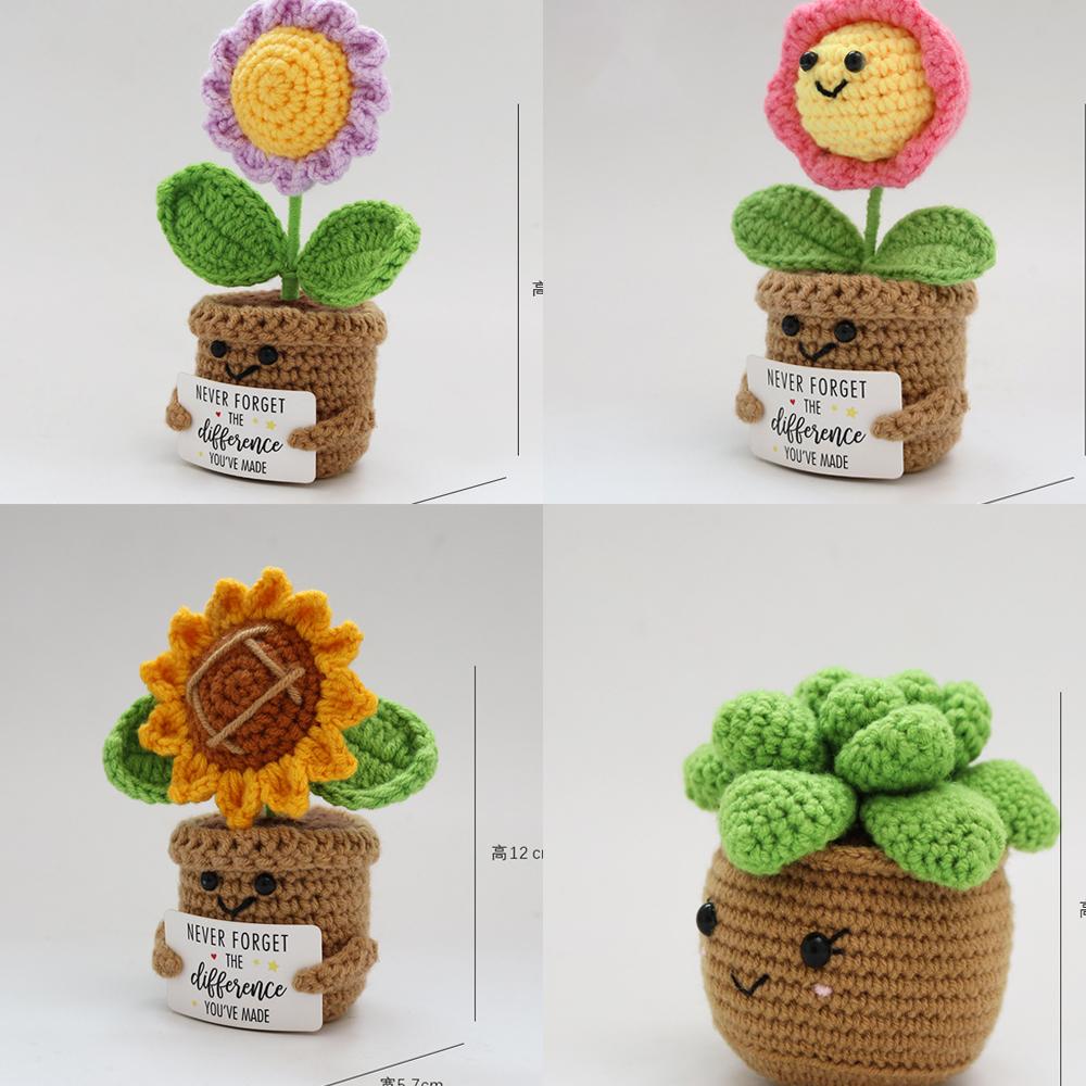 Niedlicher handgewebter Blumentopf Kawaii Strickblume Häkeln Emotionale Unterstützung Puppe Kunstblume Topfpflanze Schreibtischzubehör Geschenk