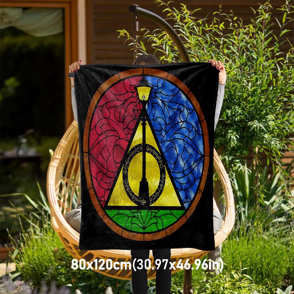 

1pc Deathly Hallows Lord of the Rings Stained Glass Outdoor Flannel Throw Blanket All Season Soft Warmth,Home Decor 1031037 80x120cm