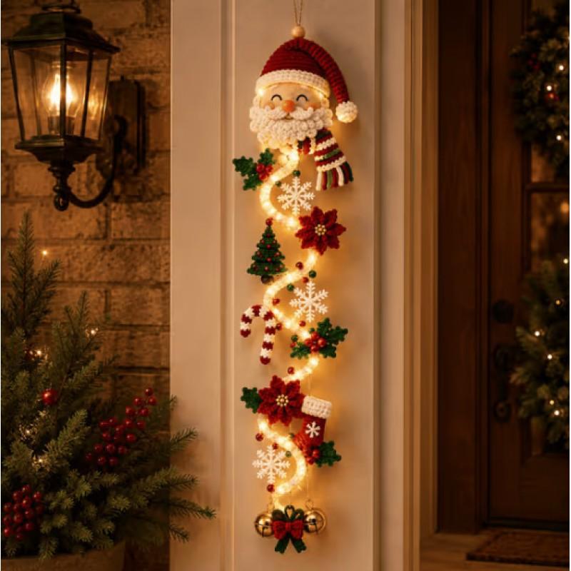 Glowing Christmas Door Hanger Festive Wall Decor Wooden LED Light Ornament