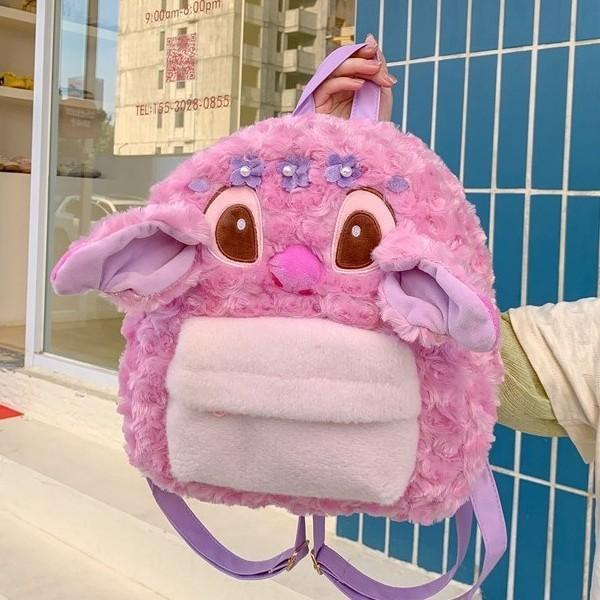 Cute Cartoon Pink Angel Plush Backpack For Girls Daily Use