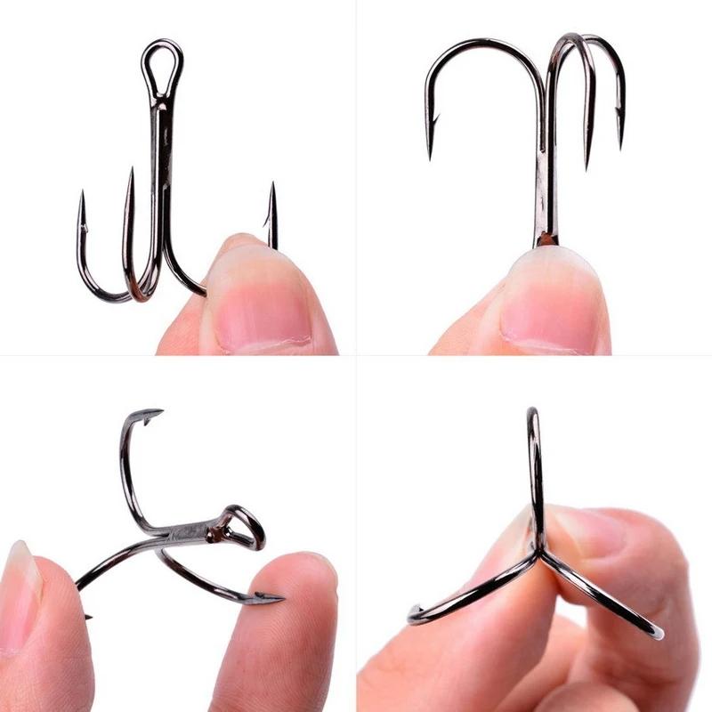50pcs/box Treble Fishing Hook Fishing Hook High Carbon Steel Treble Overturned Hooks Fishing Tackle Round Bend Treble For Bass